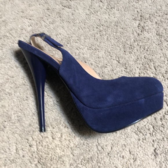 Colin Stuart blue peep toe sling back pump - Picture 3 of 6